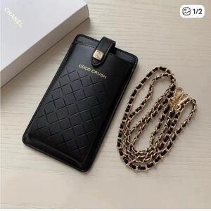 CHANEL Black Quilted Coco Crush Case with Gold Chain